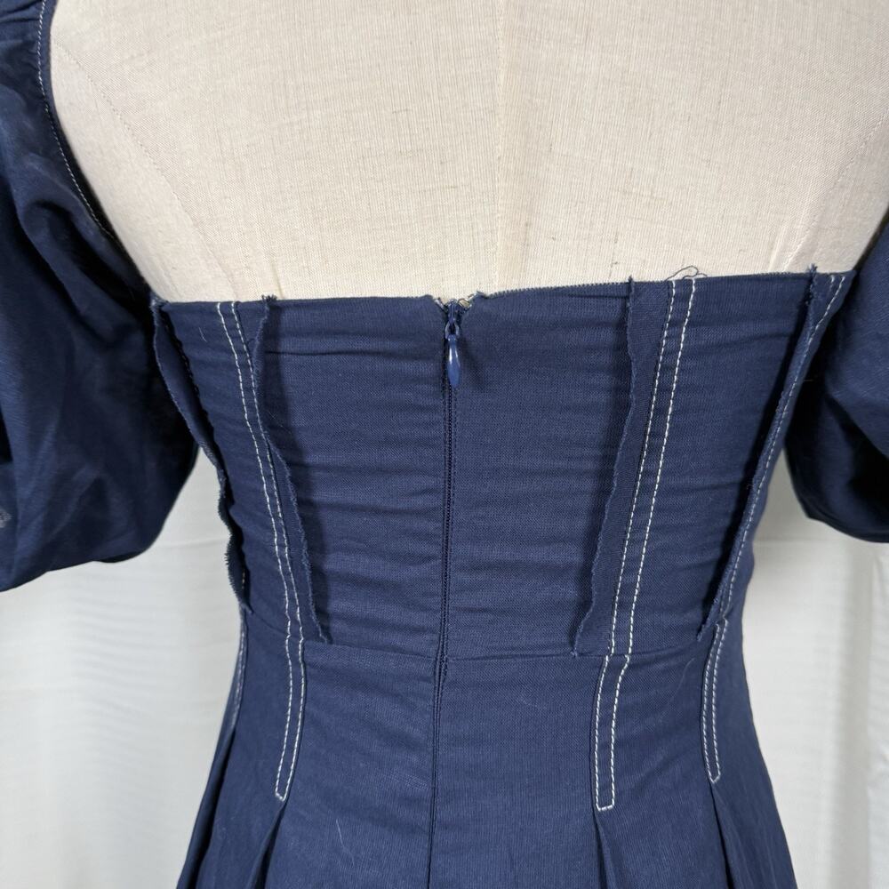 Billy J Claira Midi Dress Navy Blue Women’s Size 6 Puff Sleeve Square Neck - Picture 5 of 13